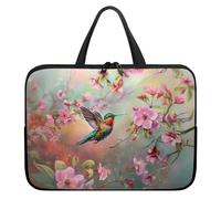 Surwin Funda Ordenador con Asa, Patrón Colibrí 3D Funda para Ordenador Portátil Impermeable Funda para Laptop con Cremallera Fundas para Portátiles Antigolpes (12 Pulgadas,Flor de durazno)