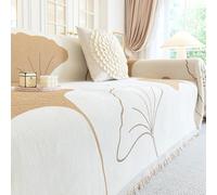 Surwin Funda Sofa 1-3 Plazas, Chenille Manta Sofá Estampado Ginkgo Biloba Funda Sofa Chaise, Cubre Sofá Universal, Protector Sillon para Butacas de Salon y Chaise Longue (Café,180x380cm)