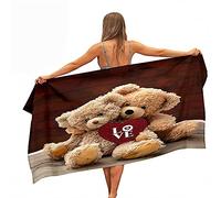 Surwin Grande Toalla de Playa de Microfibra Toalla de Secado Rápido Súper Absorbente Natación Toalla de Arena Antiadherente para Playa, 3D Oso de Peluche Impresión (Rojo,80x180cm)