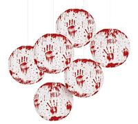 Surwin Halloween Farolillos de Papel Set de 6, Huella roja Linternas de Papel Colgantes Linternas Chinos de Papel Redonda Faroles Decorativa (Rojo-Blanco,30cm)