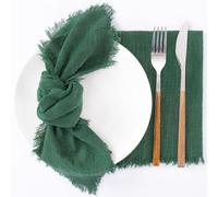 Surwin Juego de 2/6/12/24 Servilletas de Mesa 40x40cm de Lino y Algodón con Flecos, Elegancia, Reutilizables y Lavables, Cuadradas, Suaves, para Cocina Hogar, Fiesta y Bodas (Verde Oscuro,Juego de 2)