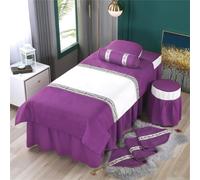 Surwin Juego de Sábanas de Masaje de 4 piezas, Protector de Cama con Agujero para la Cara Sábana Protectora Camilla Masaje y Estética de Tela Reutilizable (Square 180x60cm,Púrpura)