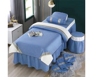 Surwin Juego de Sábanas de Masaje de 4 piezas, Sábana Protectora Camilla Masaje y Estética de Tela Reutilizable, Protector de Cama con Agujero para la Cara (Round 190x70cm,azul)