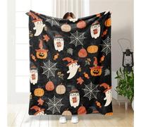 Surwin Manta de Halloween para Otoño, Manta de Forro Polar 3D, Fantasma, Calabaza, Murciélago, Manta Suave y Acogedora para Halloween (Fantasma,150x200cm)