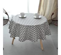 Surwin Mantel Redondo Manteles de Algodón y Lino a Prueba de Polvo Lavable Moderno Decoración para Comedor, Buffet, Boda, Restaurante, Fiesta (Triángulo Gris,Diámetro 100cm)