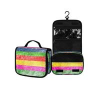 Surwin Neceser Viaje Colgante, Gran Capacidad Neceser Mujer Hombre Bolsa de Aseo Necessaire con Gancho, Ccesorios de Viaje para Camping, Familia (Rayas de Colores,22.5x18.5x7cm)