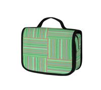 Surwin Neceser Viaje Colgante, Gran Capacidad Neceser Mujer Hombre Celosía de Colores 3D Bolsa de Aseo Necessaire con Gancho, Ccesorios de Viaje para Camping, Familia (Rayas Verdes)