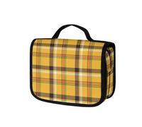 Surwin Neceser Viaje Colgante, Gran Capacidad Neceser Mujer Hombre Celosía de Colores 3D Bolsa de Aseo Necessaire con Gancho, Ccesorios de Viaje para Camping, Familia (Cuadros Amarillos)