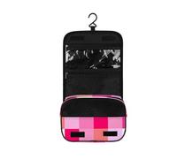 Surwin Neceser Viaje Colgante, Gran Capacidad Neceser Mujer Hombre Cuadros de Colores Bolsa de Aseo Necessaire con Gancho, Ccesorios de Viaje para Camping (Rosa,One Size)