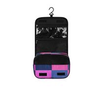 Surwin Neceser Viaje Colgante, Gran Capacidad Neceser Mujer Hombre Cuadros de Colores Bolsa de Aseo Necessaire con Gancho, Ccesorios de Viaje para Camping (Azul Rosa,One Size)