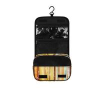 Surwin Neceser Viaje Colgante, Gran Capacidad Neceser Mujer Hombre Rayas de Colores Bolsa de Aseo Necessaire con Gancho, Ccesorios de Viaje para Camping (Caqui,One Size)