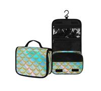 Surwin Neceser Viaje Colgante, Gran Capacidad Neceser Patrón de Escamas de Pez de Crista Mujer Hombre Bolsa de Aseo Necessaire con Gancho,Ccesorios de Viaje para Camping (Verde Dorado,22.5x18.5x7cm)