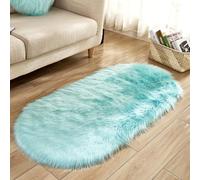 Surwin Oval Alfombra Salon Moderno, Lavable Tapete Sala, Grandes Alfombra Dormitorio de Pelo Largo, Tapetes para Sala, Habitacion Juvenil, Dormitorio Matrimonio, Sofá (Azul Cielo,70x150cm)