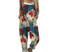 Surwin Overol de Mujer, Peto de Verano Estilo Retro con Bolsillo & Correas, Casual Pantalones Vintage de Mujer para Oficina, Hogar y Viajes (Gallina A,M)