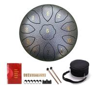 Surwin Rain Drum para Exteriores, 8” Tambor de Lengua Acero de Titanio, Tambor de Lluvia Instrumentos Musicales con Baquetas para Yoga Meditación Alivia el Estrés, F Mayor 11 Escamas (Plata Vintage)