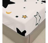 Surwin Sábana Bajera 150x190, Microfibra Suave Sabanas, Elástico en el Borde Bolsillo Profundo 30cm para Grueso Colchón, Ajustable, Estrella Beige Patrón