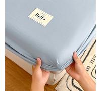 Surwin Sábana Bajera Ajustable Color Sólido, Todo Incluido Suave Transpirable Sabanas, Antideslizante Elástico en 20cm Borde Bolsillo Profundo para Grueso Colchón (Azul Claro,90x190cm)