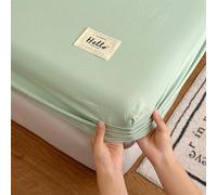 Surwin Sábana Bajera Ajustable Color Sólido, Todo Incluido Suave Transpirable Sabanas, Antideslizante Elástico en 20cm Borde Bolsillo Profundo para Grueso Colchón (Verde Claro,120x190cm)