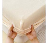 Surwin Sábana Bajera Ajustable, Franela de Color Sólido Suave Transpirable Sabanas, Espesamiento Elástico en el Borde Bolsillo Profundo 25-30 cm para Grueso Colchón (Beige,180x200cm)