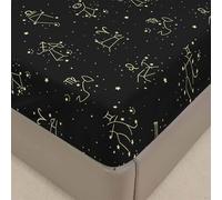 Surwin Sábana Bajera Ajustable, Impresión Espacial, Microfibra Suave Transpirable Sabanas, Elástico en el Borde Bolsillo Profundo 30cm para Grueso Colchón (105x190,Constelaciones)