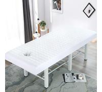 Surwin Sábana para Camilla de Masaje Lavable, Acolchada Sabana Bajera Suave con Agujero para la Cara y Cordón Elástico, para Cama de Masaje,Salón de Belleza (Blanco,80 * 190cm)