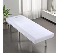 Surwin Sábana para Camilla de Masaje Lavable, Color sólido Sabana Bajera Suave con Agujero para la Cara y Cordón Elástico, para Cama de Masaje,Salón de Belleza (Blanco,70 * 180cm)