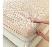 Surwin Sabanas Bajera Ajustable, Acolchado Impermeable Sábana Bajera Microfibra Suave, Bed Sheets Elástico en el Borde Bolsillo Profundo 25cm para Grueso Colchón (Beige,90x190cm)