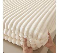 Surwin Sabanas Bajera Ajustable, Moderno Sábana Bajera Microfibra Suave, Peluche de Rayas Bed Sheets Elástico en el Borde Bolsillo Profundo 25cm para Grueso Colchón (Beige,90x200cm)