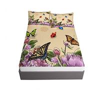 Surwin Sabanas, Juego de Sabanas 3 Piezas, 1 Sabana Bajera, 2 Funda de Almohada, Estampas de Mariposas Sabana Ajustable (Flor,90x200x30cm)