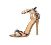 Surwin Sandalia de Tacon para Mujer, Moda Zapato de Tacón 11cm Alto Clásicos Comoda, Primavera Verano Sandalia de Vestir para Vestidos de Fiesta 34-40EU (Gris brillante,37)
