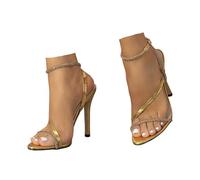 Surwin Sandalia de Tacon para Mujer, Moda Zapato de Tacón 11cm Alto Clásicos Comoda, Primavera Verano Sandalia de Vestir para Vestidos de Fiesta 35-43EU (2221 Oro,40)