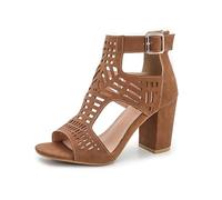 Surwin Sandalia de Tacon para Mujer, Moda Zapato de Tacón 8cm Alto Clásicos Comoda, Primavera Verano Sandalia de Vestir para Vestidos de Fiesta 36-43EU (1719 Marrón,39)