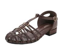 Surwin Sandalias Mujer Planas con Punta Cerrada, Sandalia Plana Tejidas Verano con Soporte de Arco EU 36-42 Zapatos de Playa Elegantes Comodo Moda Casual con Hebilla Ajustable