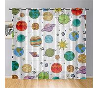 Surwin Translucidas Cortinas Salon, Dormitorio, Cocina - Cortinas y Visillos Planeta de Dibujos Animados, Visillos Cortos para Ventanas, 2 Piezas Cortina con Ojales (132x160cm,Planeta)