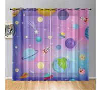 Surwin Translucidas Cortinas Salon, Dormitorio, Cocina - Cortinas y Visillos Planeta de Dibujos Animados, Visillos Cortos para Ventanas, 2 Piezas Cortina con Ojales (80x115cm,Espacio)
