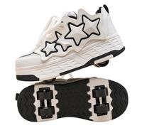 Surwin Zapatillas con 4 Ruedas Niña, Zapatos con Patines para Niñas Zapatos Deportivos de Niños con Ruedas 2 en 1 Estilo Estrella Zapatillas de Skateboard con Cordones 30-40 EU (Negro,39)