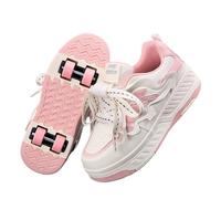 Surwin Zapatillas con 4 Ruedas Niña, Zapatos con Patines para Niñas Zapatos Deportivos de Niños con Ruedas 2 en 1 Zapatillas de Skateboard con Cordones 30-40 EU Roller Skate Shoes (Rosa A,33)