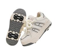 Surwin Zapatillas con 4 Ruedas Niña, Zapatos con Patines para Niñas Zapatos Deportivos de Niños con Ruedas 2 en 1 Zapatillas de Skateboard con Cordones 30-40 EU Roller Skate Shoes (Gris,35)