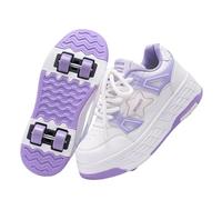 Surwin Zapatillas con 4 Ruedas Niña, Zapatos con Patines para Niñas Zapatos Deportivos de Niños con Ruedas 2 en 1 Estilo Estrella Zapatillas de Skateboard con Cordones 30-40 EU (Púrpura,36)