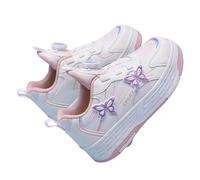 Surwin Zapatillas con 4 Ruedas Niña,Zapatos con Patines para Niñas Zapatos Deportivos de Niños con Ruedas 2 en 1 Hebilla Giratoria Decoración Mariposa Zapatillas de Skateboard 30-40 EU (Rosa,31)