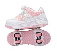 Surwin Zapatillas con 4 Ruedas Niña, Zapatos con Patines para Niñas Zapatos Deportivos de Niños con Ruedas 2 en 1 Estilo Estrella Zapatillas de Skateboard con Cordones 30-40 EU (Rosa 1,36)