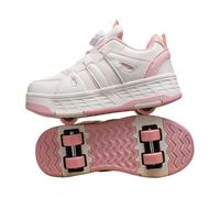 Surwin Zapatillas con 4 Ruedas Niña, Zapatos con Patines para Niñas Zapatos Deportivos de Niños con Ruedas 2 en 1 Hebilla Giratoria Zapatillas de Skateboard 30-40 EU Roller Skate Shoes (Rosa A,33)