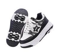 Surwin Zapatillas con 4 Ruedas Niña, Zapatos con Patines para Niñas Zapatos Deportivos de Niños con Ruedas 2 en 1 Estilo Estrella Zapatillas de Skateboard con Cordones 30-40 EU (Negro 1,33)