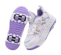 Surwin Zapatillas con 4 Ruedas Niña,Zapatos con Patines para Niñas Zapatos Deportivos de Niños con Ruedas 2 en 1 Hebilla Giratoria Decoración Mariposa Zapatillas de Skateboard 30-40 EU (Morado,31)