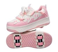 Surwin Zapatillas con Ruedas Niña, Estilo Amor Corazón Zapatos de Niños con Ruedas 2 en 1 Zapatillas de Skateboard Diseño Cordones Zapatos de Skate Roller Skate Shoes Sneakers Moda (Rosa 1,33)