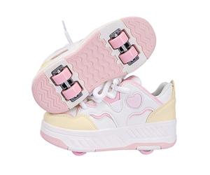 Surwin Zapatillas con Ruedas Niña, Estilo Amor Corazón Zapatos de Niños con Ruedas 2 en 1 Zapatillas de Skateboard Diseño Cordones Zapatos de Skate Roller Skate Shoes Sneakers Moda (Rosa,36)