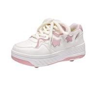 Surwin Zapatillas con Ruedas Niña, Estilo Estrella Zapatos de Niños con Ruedas 2 en 1 Zapatillas de Skateboard Diseño Cordones Zapatos de Skate Roller Skate Shoes Sneakers Moda (Rosa,32)