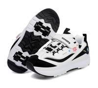 Surwin Zapatillas con Ruedas Niña, Flores Bordadas Cuatro Ruedas Zapatos de Niños con Ruedas Traseras Retráctiles, Zapatillas de Skateboard Zapatos de Skate Roller Skate Shoes Sneakers (Negro,35)