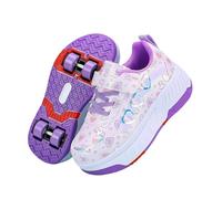 Surwin Zapatillas con Ruedas Niña, Patrón de Amor Cuatro Ruedas Zapatos de Niños con Ruedas Traseras Retráctiles, Zapatillas de Skateboard Zapatos de Skate Roller Skate Shoes Sneakers (Morado,37)