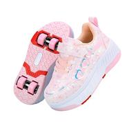 Surwin Zapatillas con Ruedas Niña, Patrón de Amor Cuatro Ruedas Zapatos de Niños con Ruedas Traseras Retráctiles, Zapatillas de Skateboard Zapatos de Skate Roller Skate Shoes Sneakers (Rosa,34)